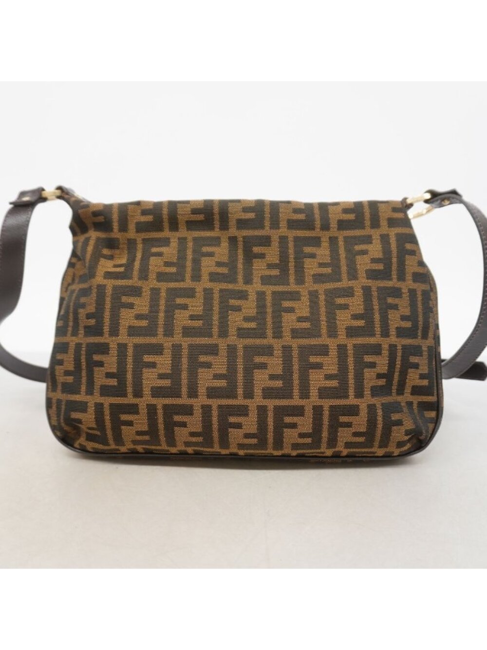 Fendi Shoulder Bag Zucca Nylon Canvas Brown Champagne Gold - Picture 9 of 9